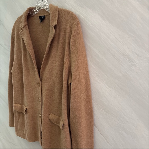 Talbots Plus 1X/ 2X  Merino Wool Knit Blazer Cardigan Tan Minimalist Old Money - Picture 7 of 12